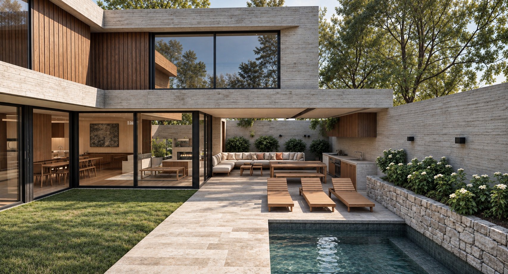 ELE3 Empresas — Proyecto de dos casas en Las Condes, patio con piscina y terraza
